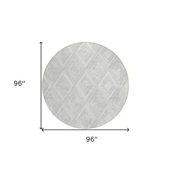 8' Silver And Ivory Round Geometric Washable Indoor Outdoor Area Rug