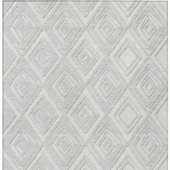 9' X 12' Silver And Ivory Geometric Washable Indoor Outdoor Area Rug