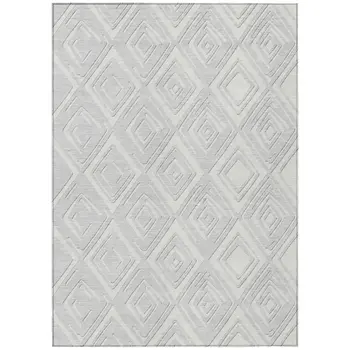 9' X 12' Silver And Ivory Geometric Washable Indoor Outdoor Area Rug