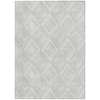 10' X 14' Silver And Ivory Geometric Washable Indoor Outdoor Area Rug