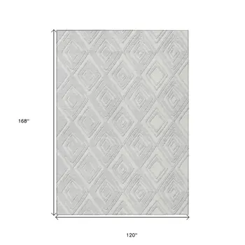 10' X 14' Silver And Ivory Geometric Washable Indoor Outdoor Area Rug