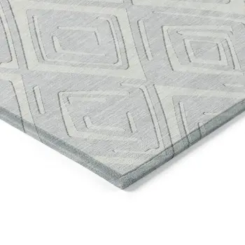 10' X 14' Silver And Ivory Geometric Washable Indoor Outdoor Area Rug