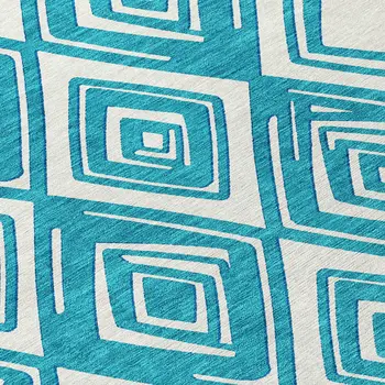 3' X 5' Teal Blue And Ivory Geometric Washable Indoor Outdoor Area Rug