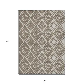 3' X 5' Taupe And Beige Geometric Washable Indoor Outdoor Area Rug