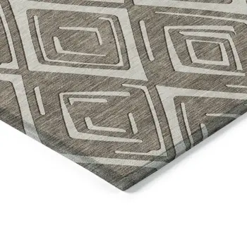 5' X 8' Taupe And Beige Geometric Washable Indoor Outdoor Area Rug