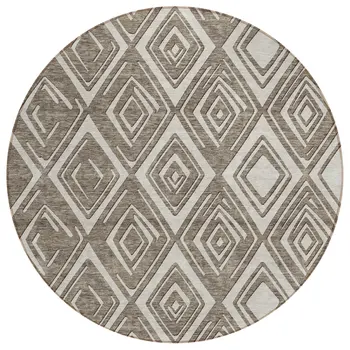8' Taupe And Beige Round Geometric Washable Indoor Outdoor Area Rug