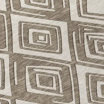 8' Taupe And Beige Round Geometric Washable Indoor Outdoor Area Rug