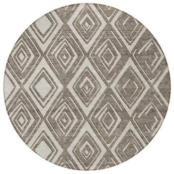 8' Taupe And Beige Round Geometric Washable Indoor Outdoor Area Rug