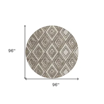 8' Taupe And Beige Round Geometric Washable Indoor Outdoor Area Rug
