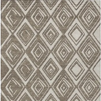 8' X 10' Taupe And Beige Geometric Washable Indoor Outdoor Area Rug
