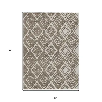 9' X 12' Taupe And Beige Geometric Washable Indoor Outdoor Area Rug
