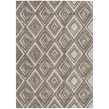 9' X 12' Taupe And Beige Geometric Washable Indoor Outdoor Area Rug