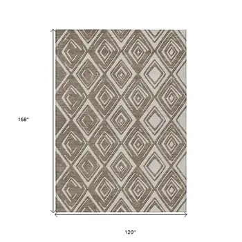 10' X 14' Taupe And Beige Geometric Washable Indoor Outdoor Area Rug