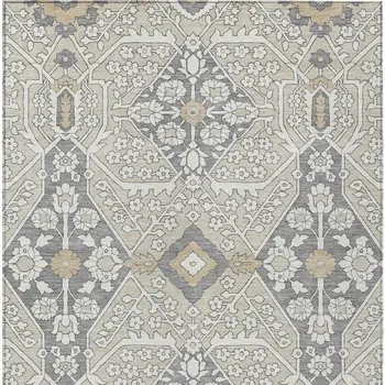 3' X 5' Beige Ivory And Gray Floral Washable Indoor Outdoor Area Rug