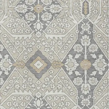 3' X 5' Beige Ivory And Gray Floral Washable Indoor Outdoor Area Rug