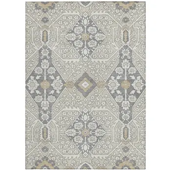 5' X 8' Beige Ivory And Gray Floral Washable Indoor Outdoor Area Rug