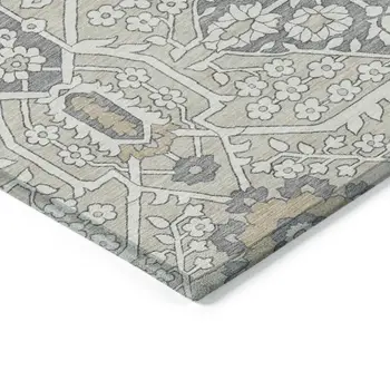 9' X 12' Beige Ivory And Gray Floral Washable Indoor Outdoor Area Rug