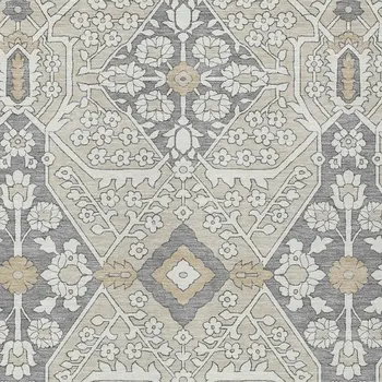 9' X 12' Beige Ivory And Gray Floral Washable Indoor Outdoor Area Rug