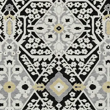3' X 5' Black Gray And Gold Floral Washable Indoor Outdoor Area Rug