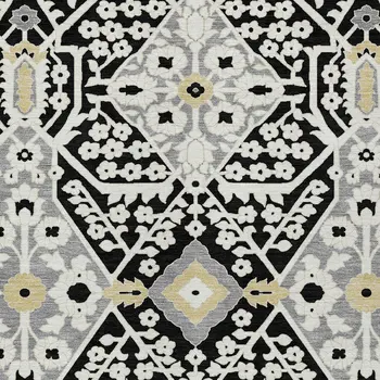 9' X 12' Black Gray And Gold Floral Washable Indoor Outdoor Area Rug