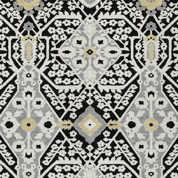 10' X 14' Black Gray And Gold Floral Washable Indoor Outdoor Area Rug