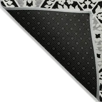 10' X 14' Black Gray And Gold Floral Washable Indoor Outdoor Area Rug