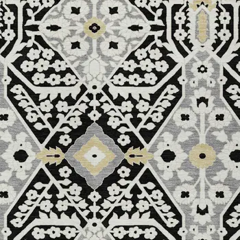 10' X 14' Black Gray And Gold Floral Washable Indoor Outdoor Area Rug