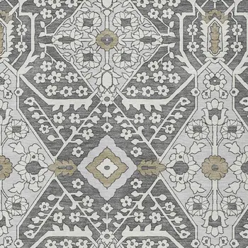 5' X 8' Charcoal Gray And Taupe Floral Washable Indoor Outdoor Area Rug