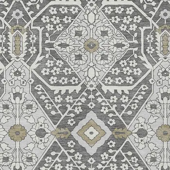 8' X 10' Charcoal Gray And Taupe Floral Washable Indoor Outdoor Area Rug