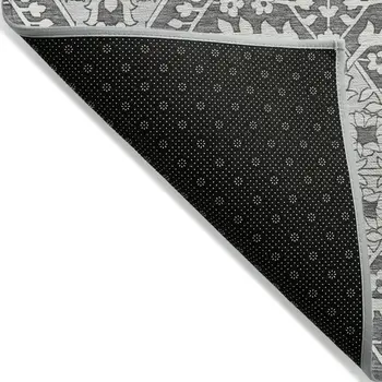 10' X 14' Charcoal Gray And Taupe Floral Washable Indoor Outdoor Area Rug
