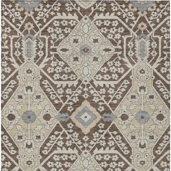 5' X 8' Chocolate Gray And Beige Floral Washable Indoor Outdoor Area Rug