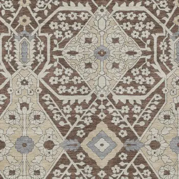 5' X 8' Chocolate Gray And Beige Floral Washable Indoor Outdoor Area Rug