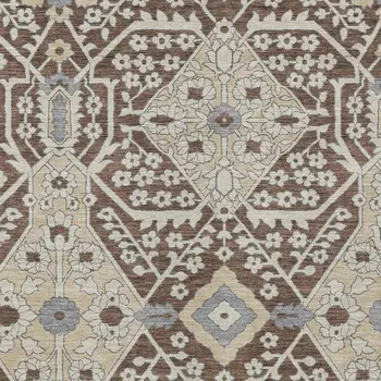 9' X 12' Chocolate Gray And Beige Floral Washable Indoor Outdoor Area Rug