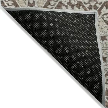 10' X 14' Chocolate Gray And Beige Floral Washable Indoor Outdoor Area Rug