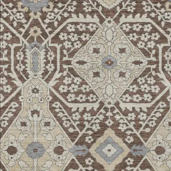 10' X 14' Chocolate Gray And Beige Floral Washable Indoor Outdoor Area Rug