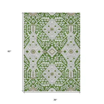 3' X 5' Green Gray And Taupe Floral Washable Indoor Outdoor Area Rug