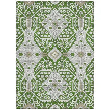 5' X 8' Green Gray And Taupe Floral Washable Indoor Outdoor Area Rug