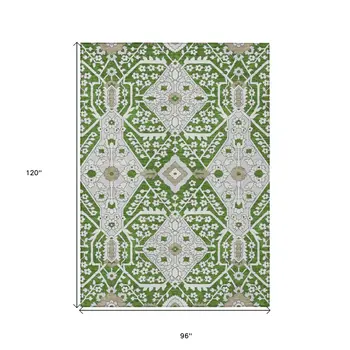 8' X 10' Green Gray And Taupe Floral Washable Indoor Outdoor Area Rug