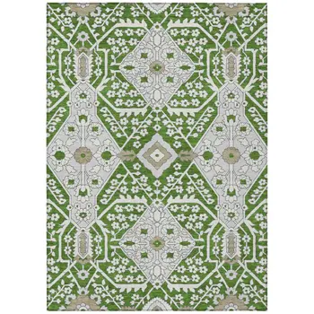 8' X 10' Green Gray And Taupe Floral Washable Indoor Outdoor Area Rug