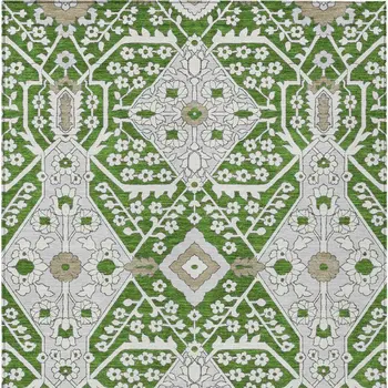 10' X 14' Green Gray And Taupe Floral Washable Indoor Outdoor Area Rug