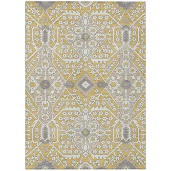 5' X 8' Gold Ivory And Gray Floral Washable Indoor Outdoor Area Rug