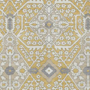 5' X 8' Gold Ivory And Gray Floral Washable Indoor Outdoor Area Rug