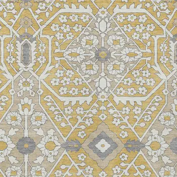 8' X 10' Gold Ivory And Gray Floral Washable Indoor Outdoor Area Rug