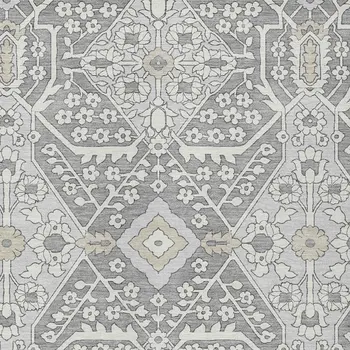 8' X 10' Gray Ivory And Silver Floral Washable Indoor Outdoor Area Rug