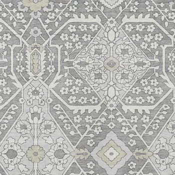 9' X 12' Gray Ivory And Silver Floral Washable Indoor Outdoor Area Rug