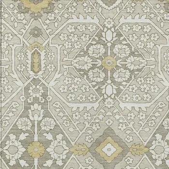8' X 10' Ivory Beige And Gold Floral Washable Indoor Outdoor Area Rug