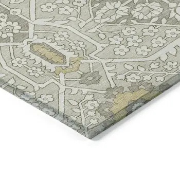 10' X 14' Ivory Beige And Gold Floral Washable Indoor Outdoor Area Rug