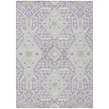 3' X 5' Lavender Gray And Beige Floral Washable Indoor Outdoor Area Rug