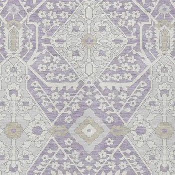 3' X 5' Lavender Gray And Beige Floral Washable Indoor Outdoor Area Rug