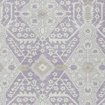 5' X 8' Lavender Gray And Beige Floral Washable Indoor Outdoor Area Rug